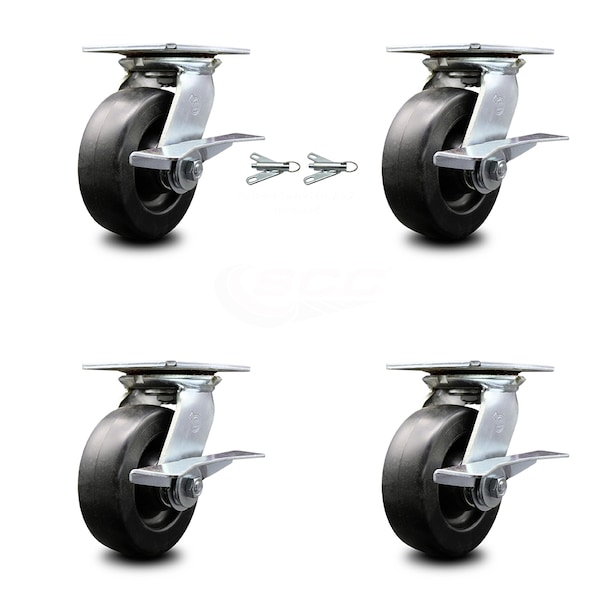 Service Caster 6 Inch Polyolefin Caster Set with Ball Bearing 4 Brake and 2 Swivel Lock SCC SCC-35S620-POB-SLB-BSL-2-SLB-2 - main